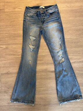 BKE Distressed Blue Flare Jeans